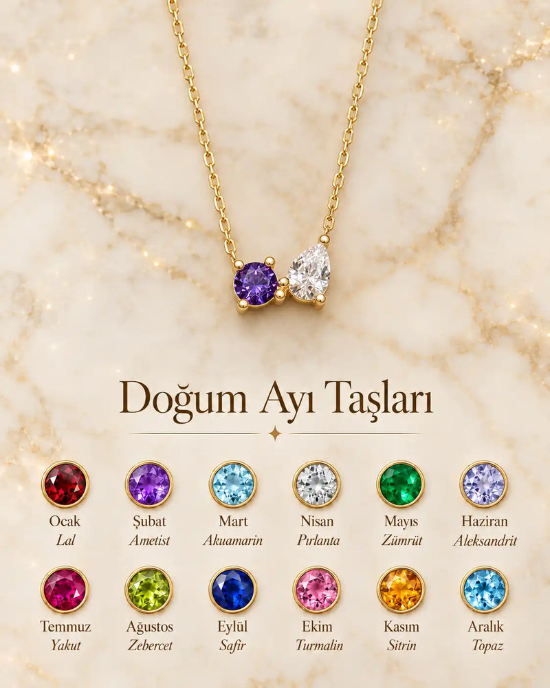 925 Sterling Silver | Double Teardrop Birthstone Necklace