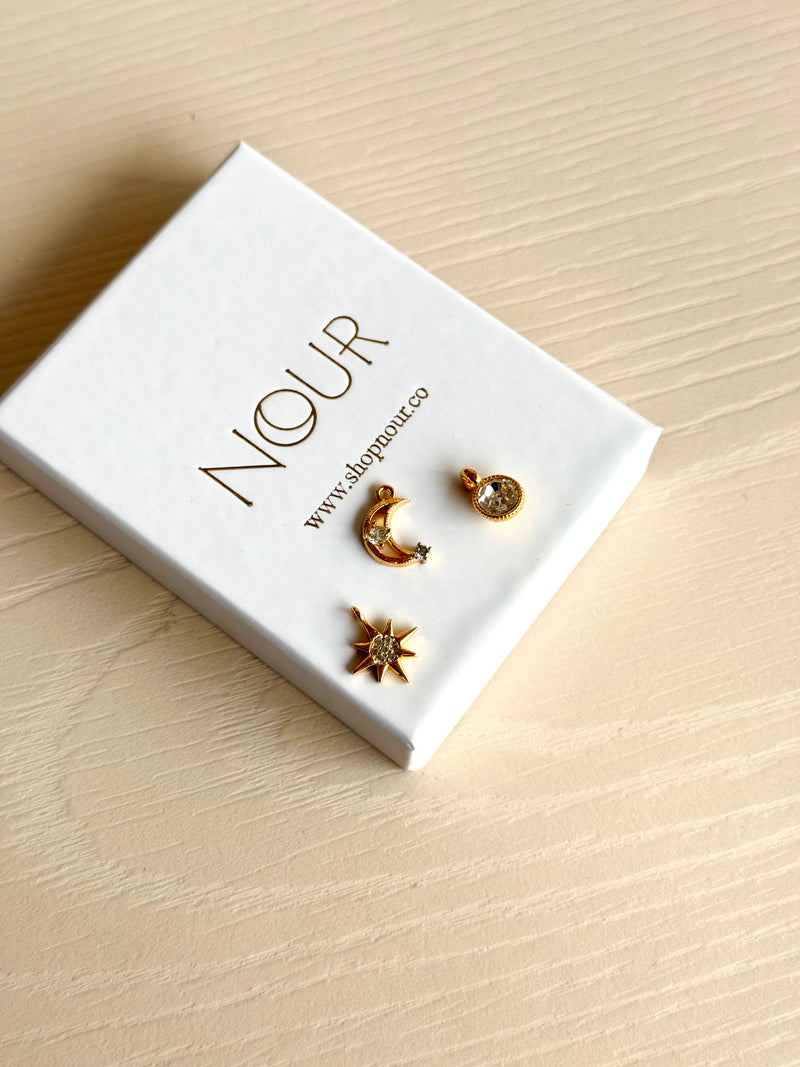 Crescent Moon and Star Solitaire Charm