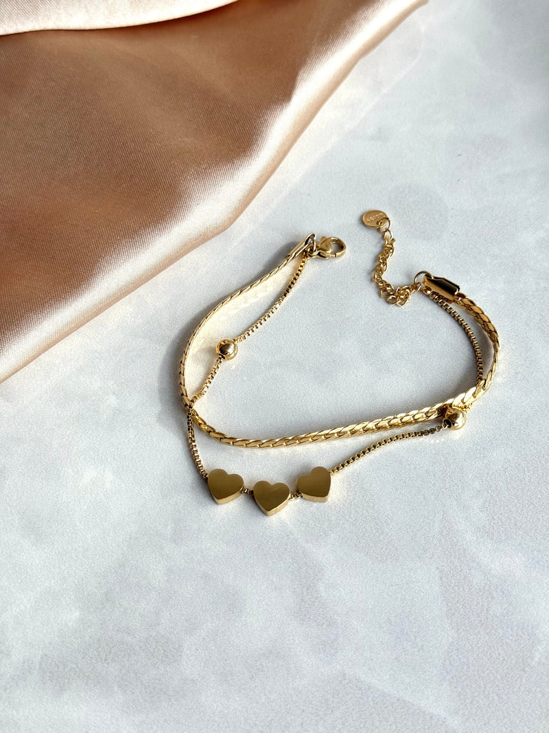 Steel Two-Chain Heart Bracelet