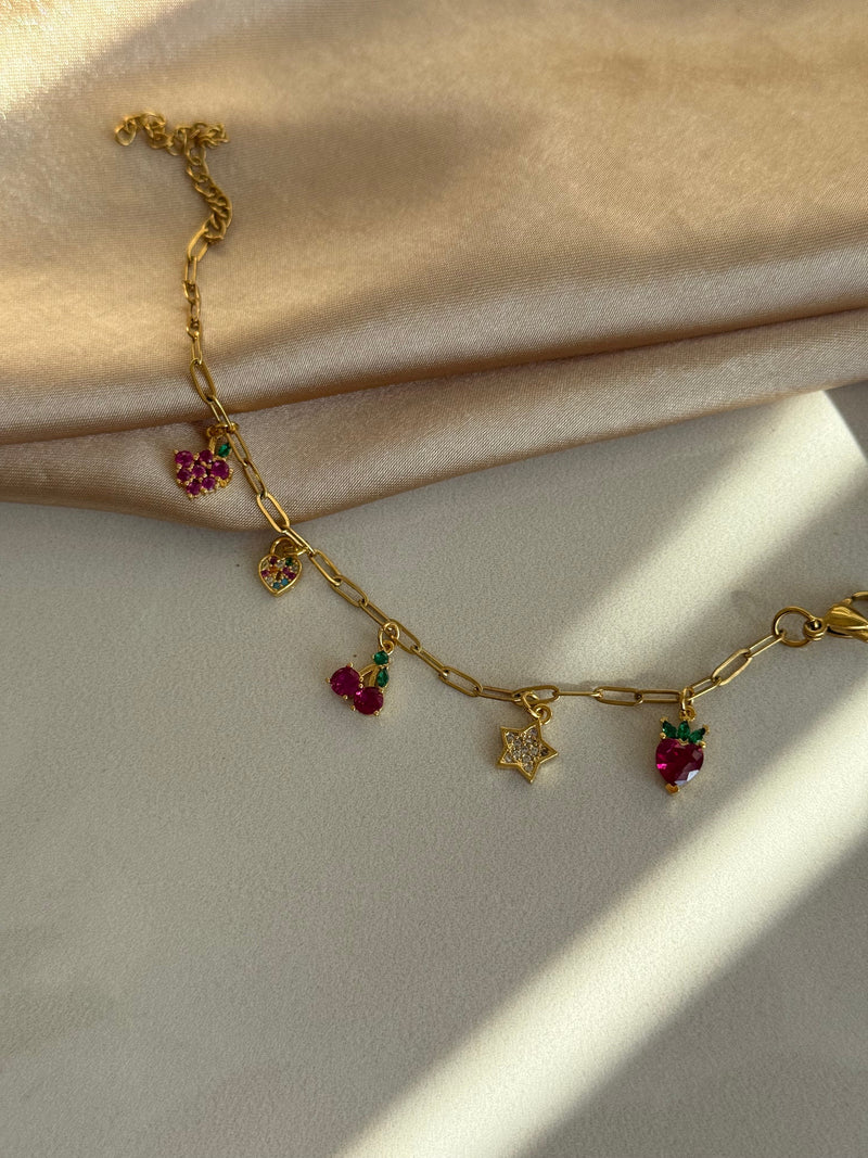 Strawberry Cherry Charm Bracelet