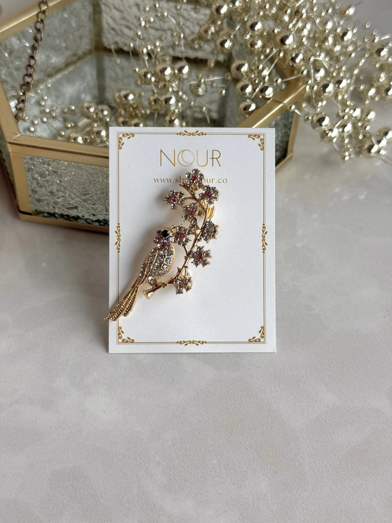 Pink Stone Bird Brooch