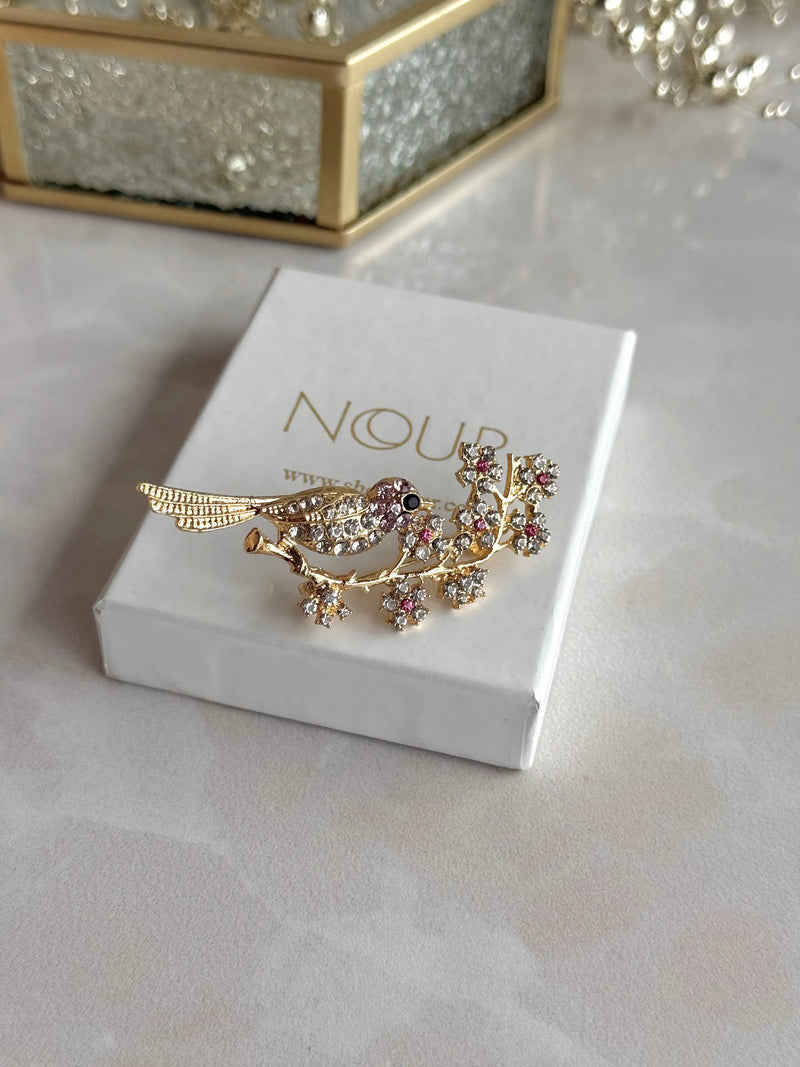 Pink Stone Bird Brooch