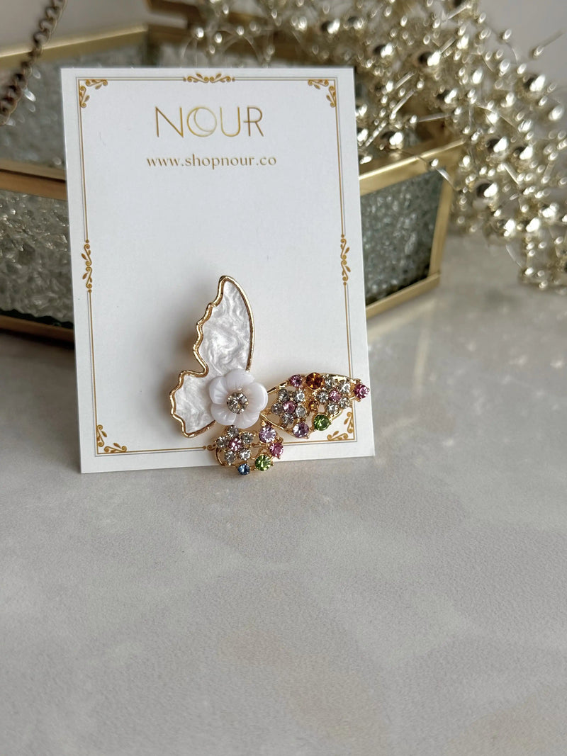 Stone-Set Flower and Butterfly Brooch