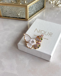 Stone-Set Flower and Butterfly Brooch - thumbnail 1
