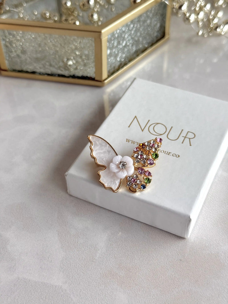 Stone-Set Flower and Butterfly Brooch