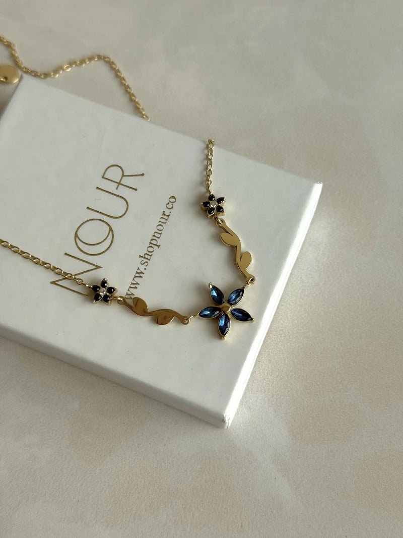 Steel Sapphire Flower Necklace