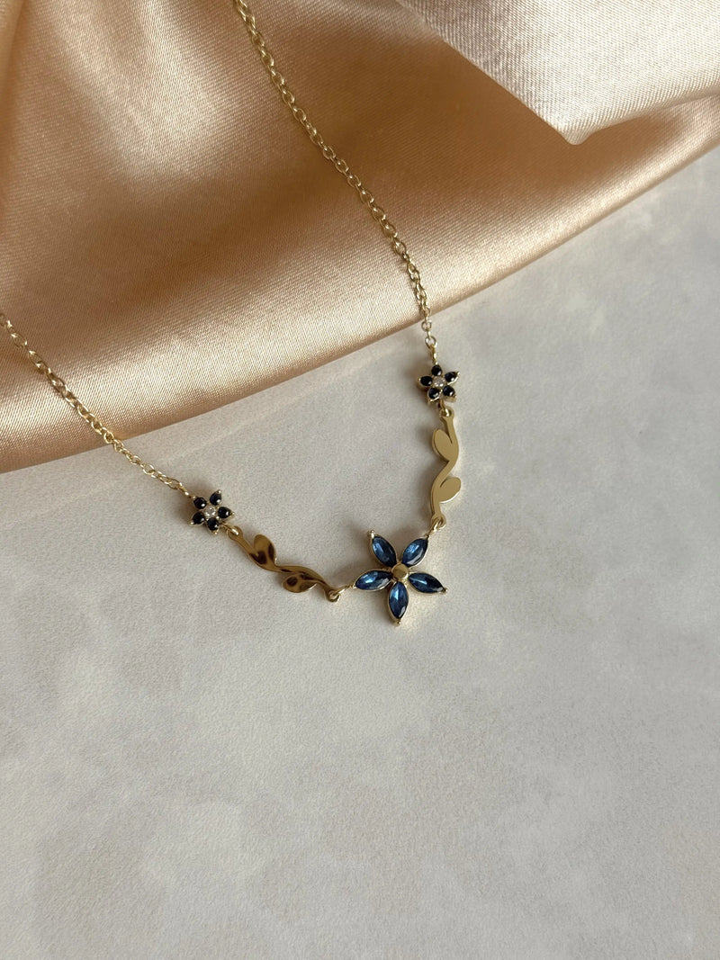 Steel Sapphire Flower Necklace