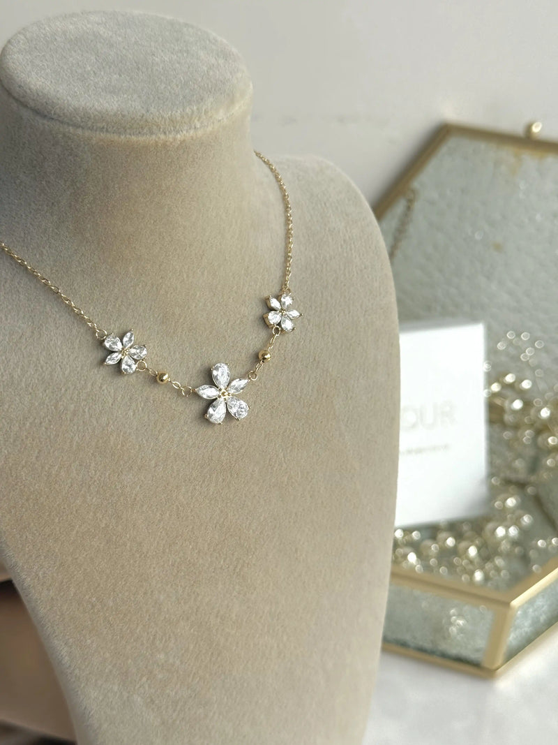 Steel Stone-Set Lotus Necklace