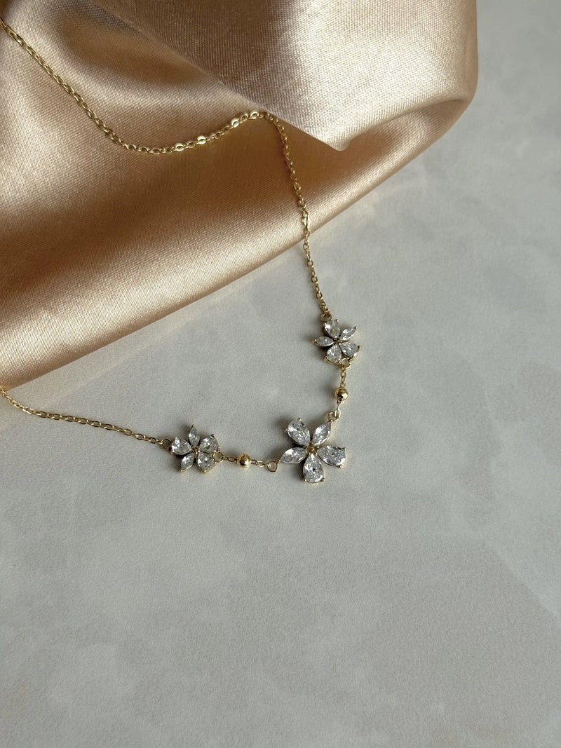 Steel Stone-Set Lotus Necklace