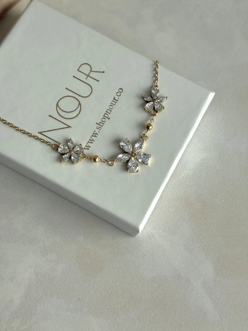 Steel Stone-Set Lotus Necklace