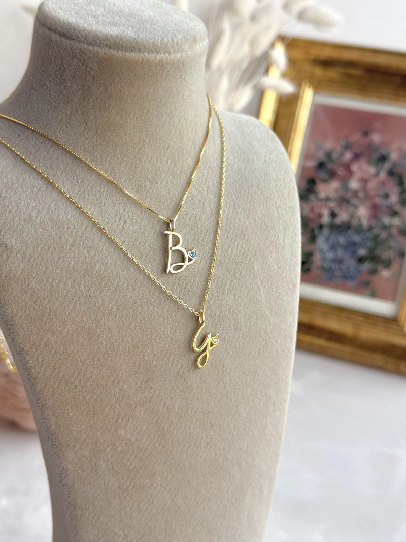 925 Sterling Silver | Heart Initial Birthstone Necklace