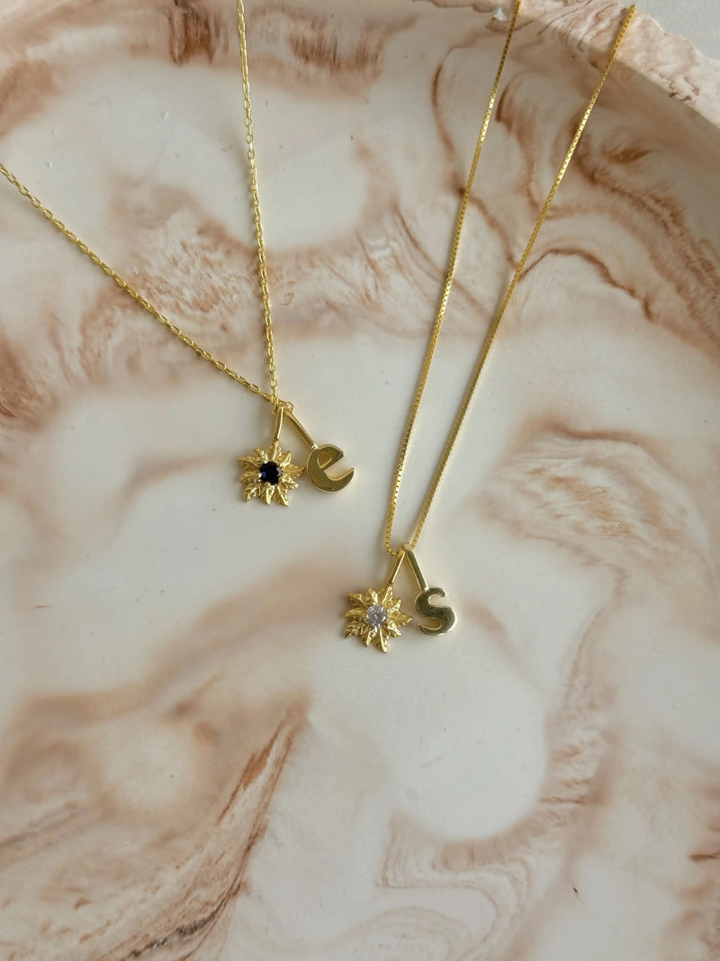 925 Sterling Silver | Daisy Birthstone Initial Necklace