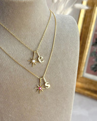 925 Sterling Silver | North Star Birthstone Initial Necklace - thumbnail 1