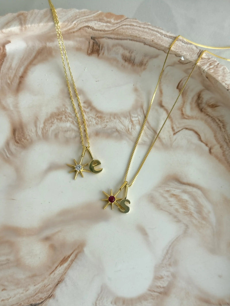 925 Sterling Silver | North Star Birthstone Initial Necklace