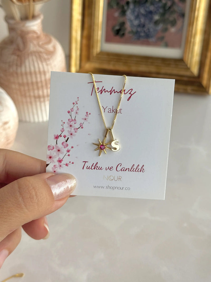 925 Sterling Silver | North Star Birthstone Initial Necklace