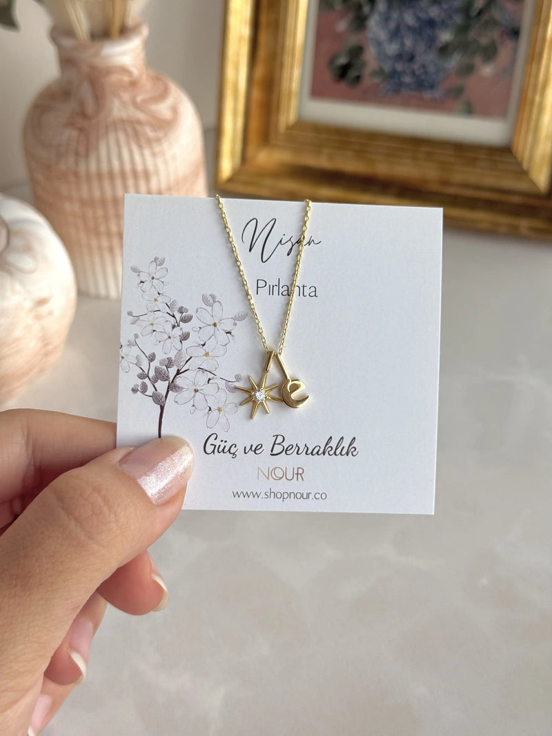 925 Sterling Silver | North Star Birthstone Initial Necklace