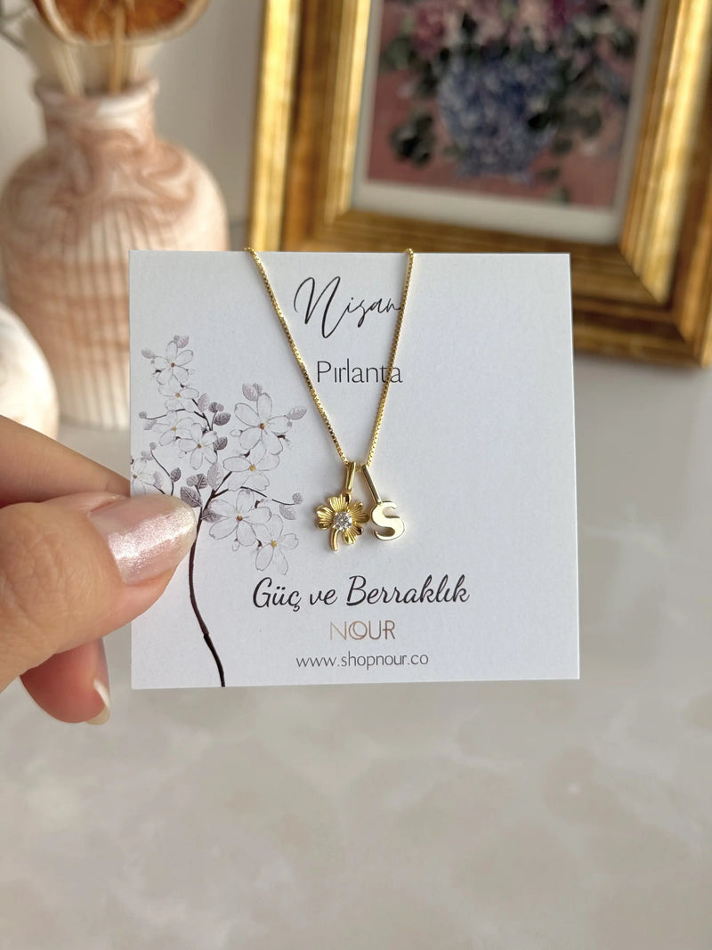 925 Sterling Silver | Clover Birthstone Initial Necklace