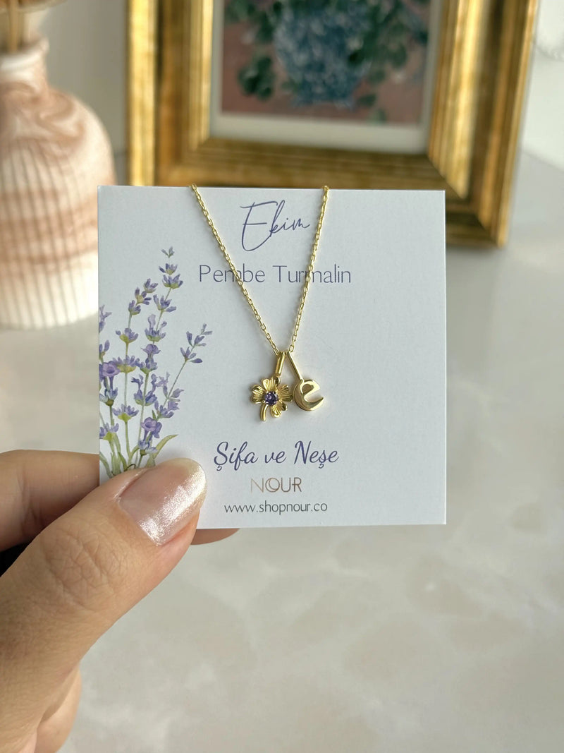 925 Sterling Silver | Clover Birthstone Initial Necklace
