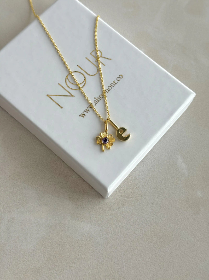 925 Sterling Silver | Clover Birthstone Initial Necklace
