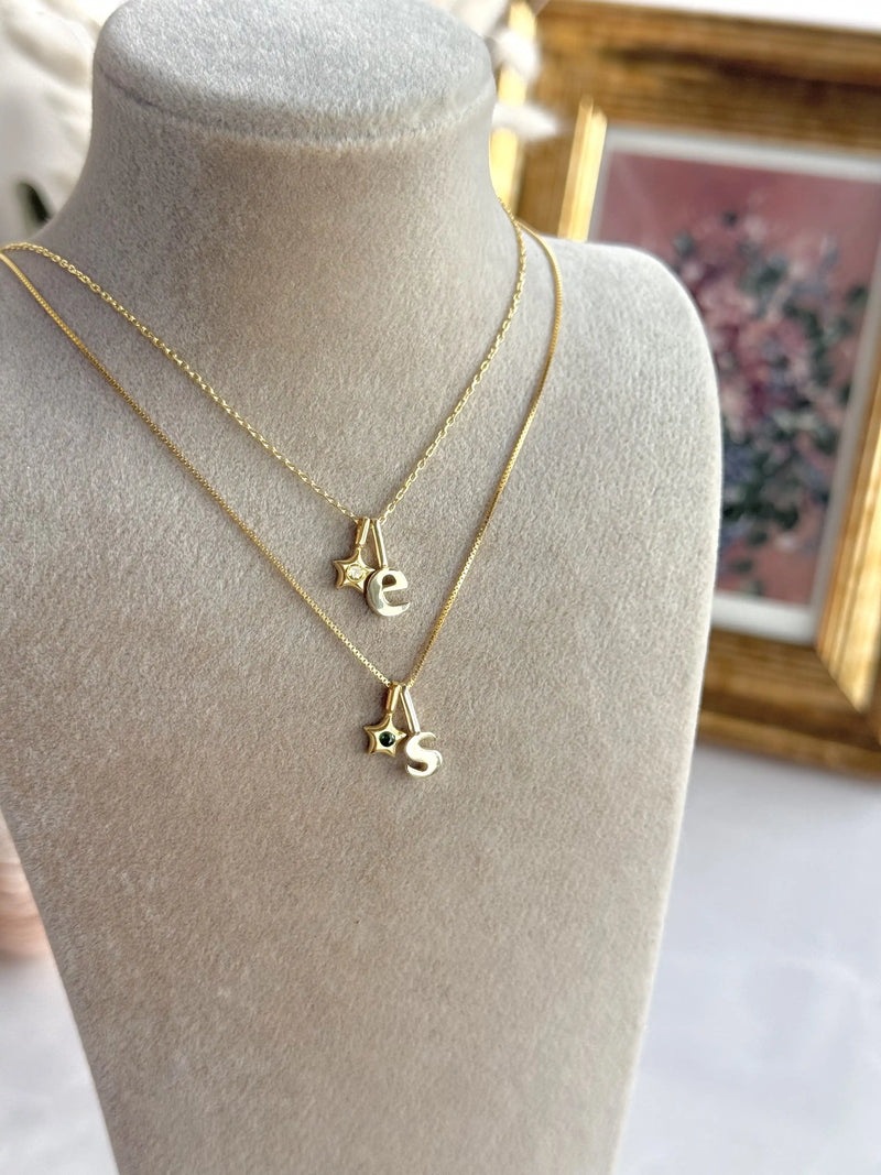 925 Sterling Silver | Mini Star Birthstone Initial Necklace