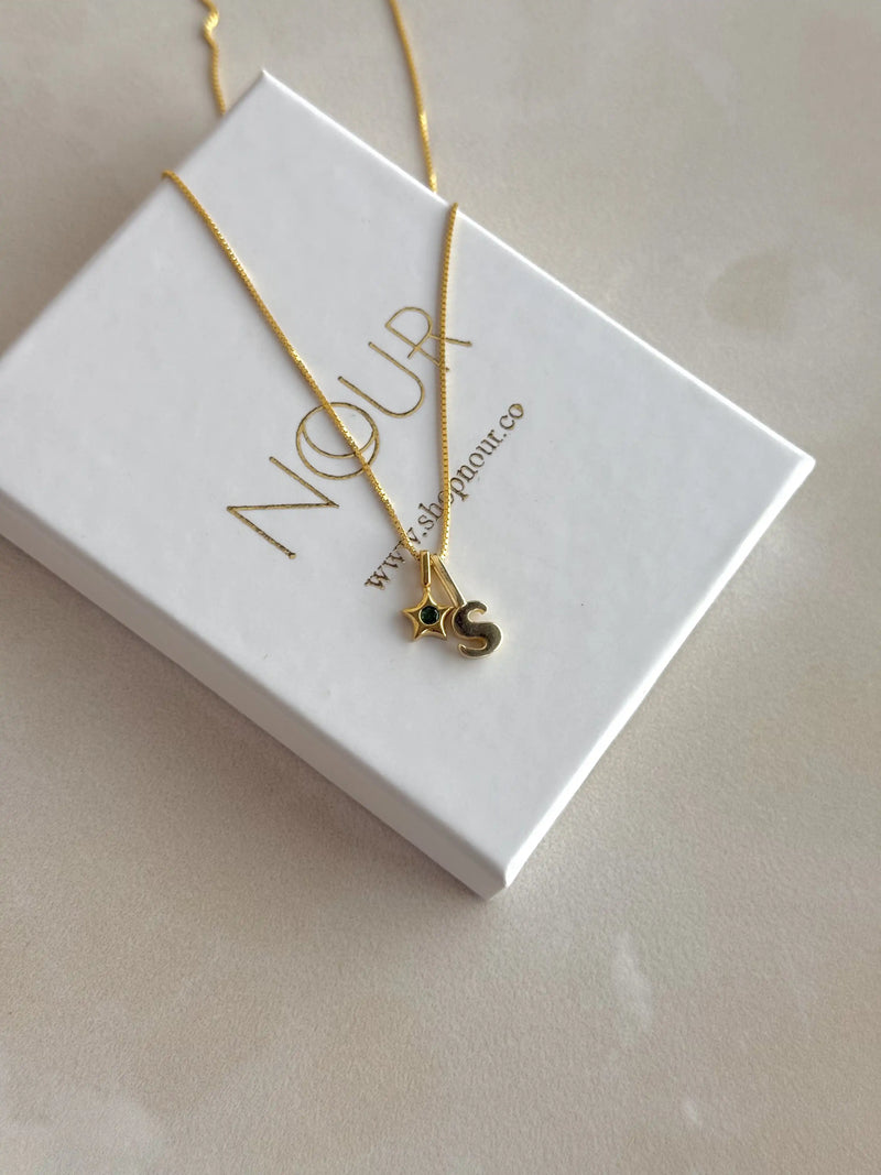 925 Sterling Silver | Mini Star Birthstone Initial Necklace