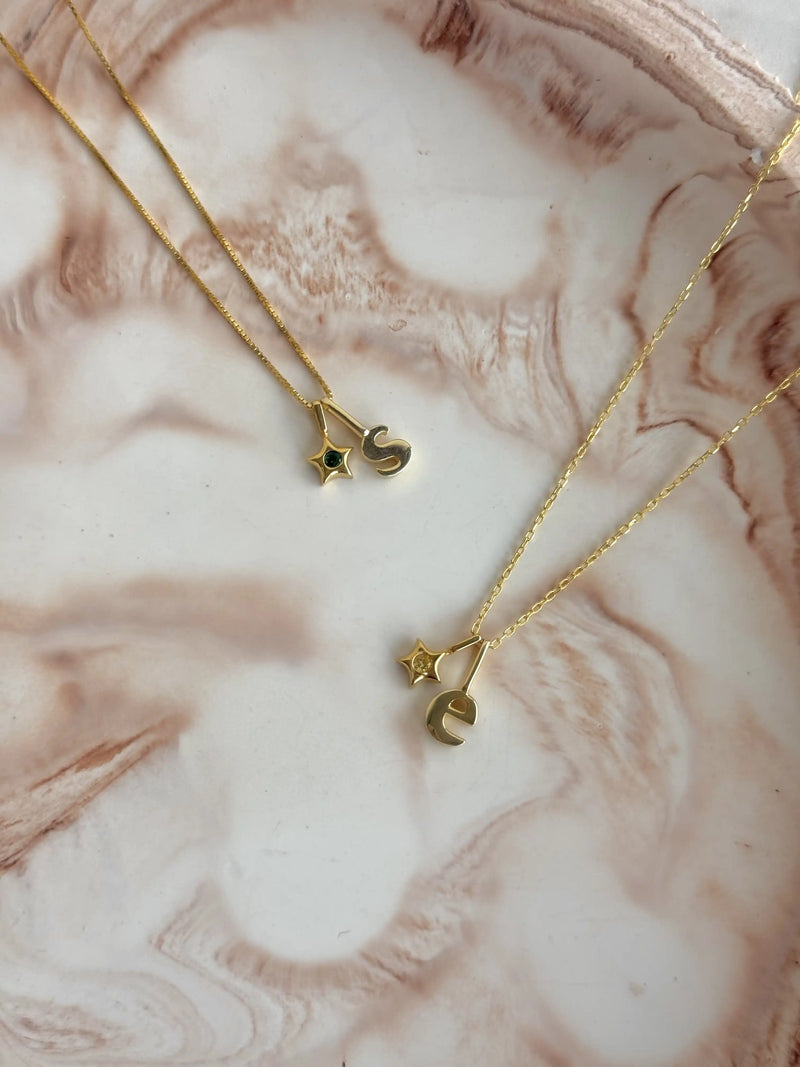 925 Sterling Silver | Mini Star Birthstone Initial Necklace