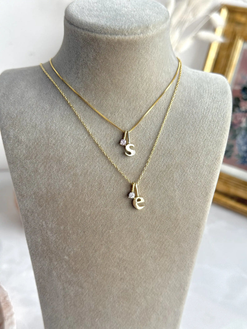 925 Sterling Silver | Mini Stone-Set Birthstone Initial Necklace
