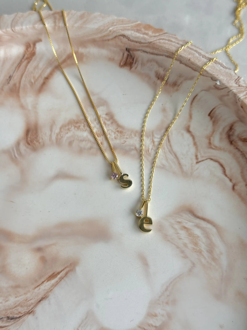 925 Sterling Silver | Mini Stone-Set Birthstone Initial Necklace
