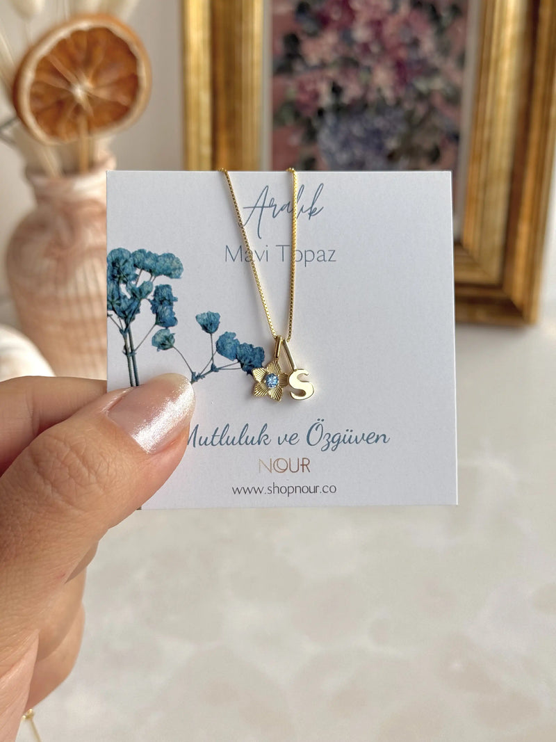 925 Sterling Silver | Daffodil Birthstone Initial Necklace