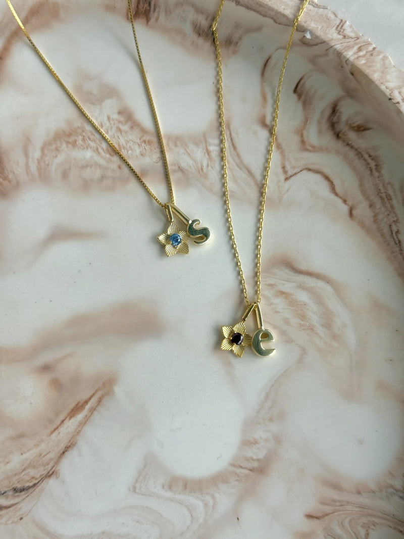 925 Sterling Silver | Daffodil Birthstone Initial Necklace