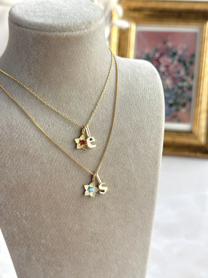 925 Sterling Silver | Daffodil Birthstone Initial Necklace
