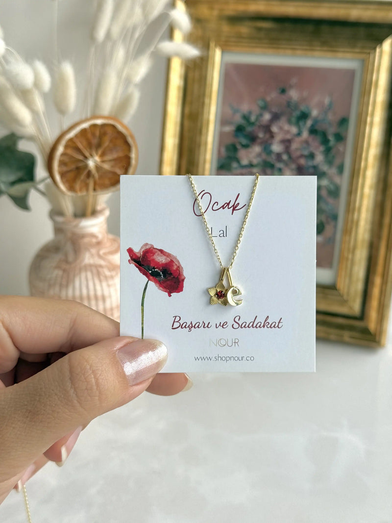 925 Sterling Silver | Daffodil Birthstone Initial Necklace