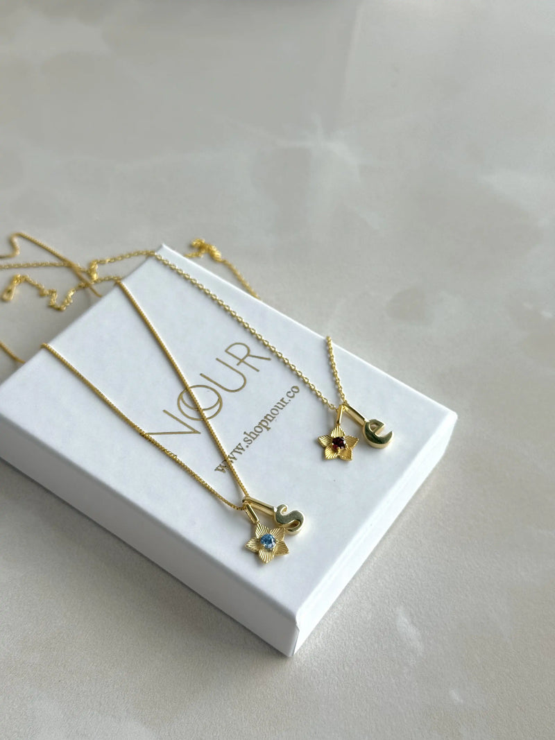 925 Sterling Silver | Daffodil Birthstone Initial Necklace