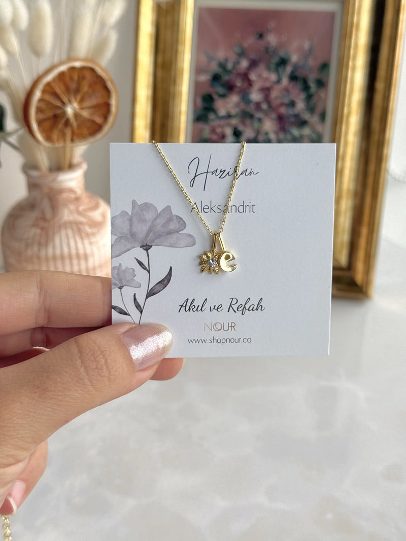 925 Sterling Silver | Daisy Birthstone Initial Necklace