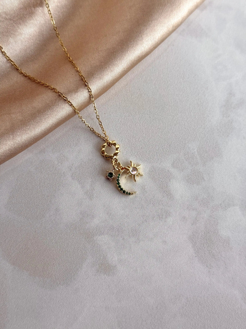 Crescent Star Ring Charm Necklace
