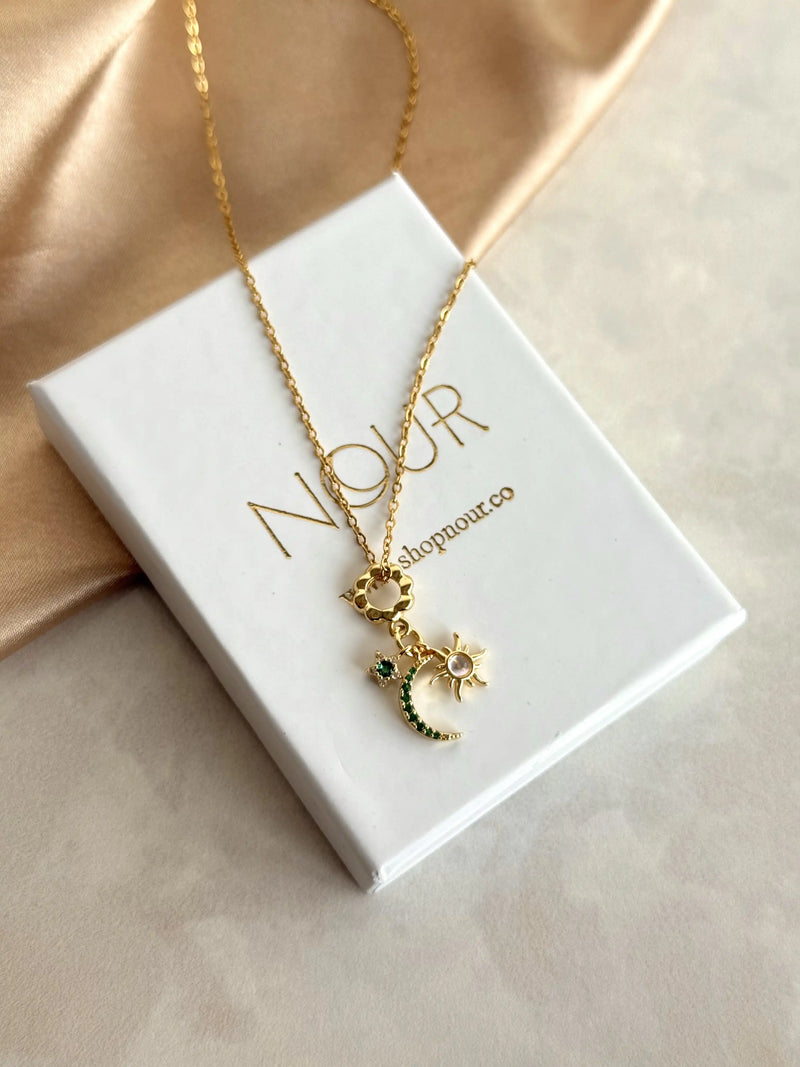 Crescent Star Ring Charm Necklace