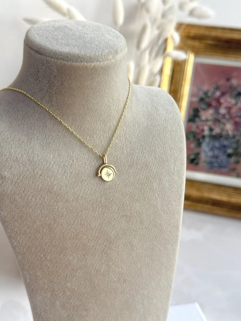 925 Sterling Silver | Spinning Star Necklace with Initial on the Back