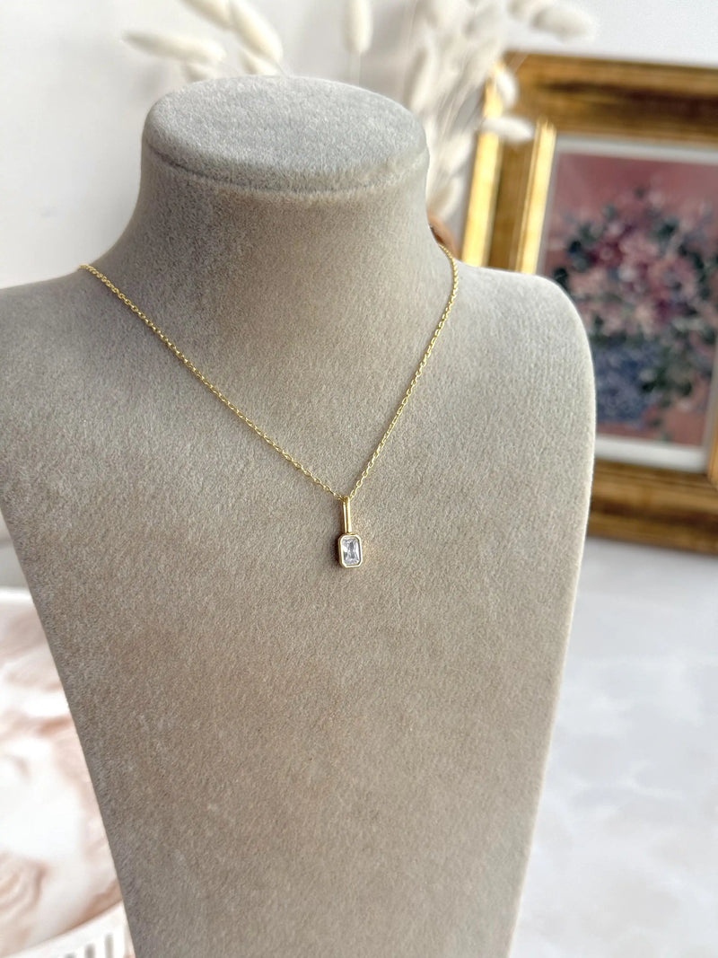 925 Sterling Silver | Minimal Baguette Stone Necklace