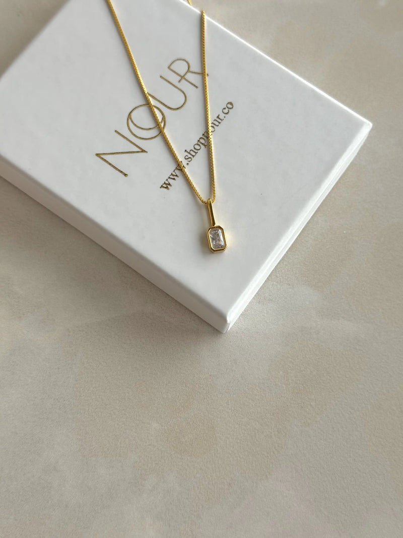 925 Sterling Silver | Minimal Baguette Stone Necklace