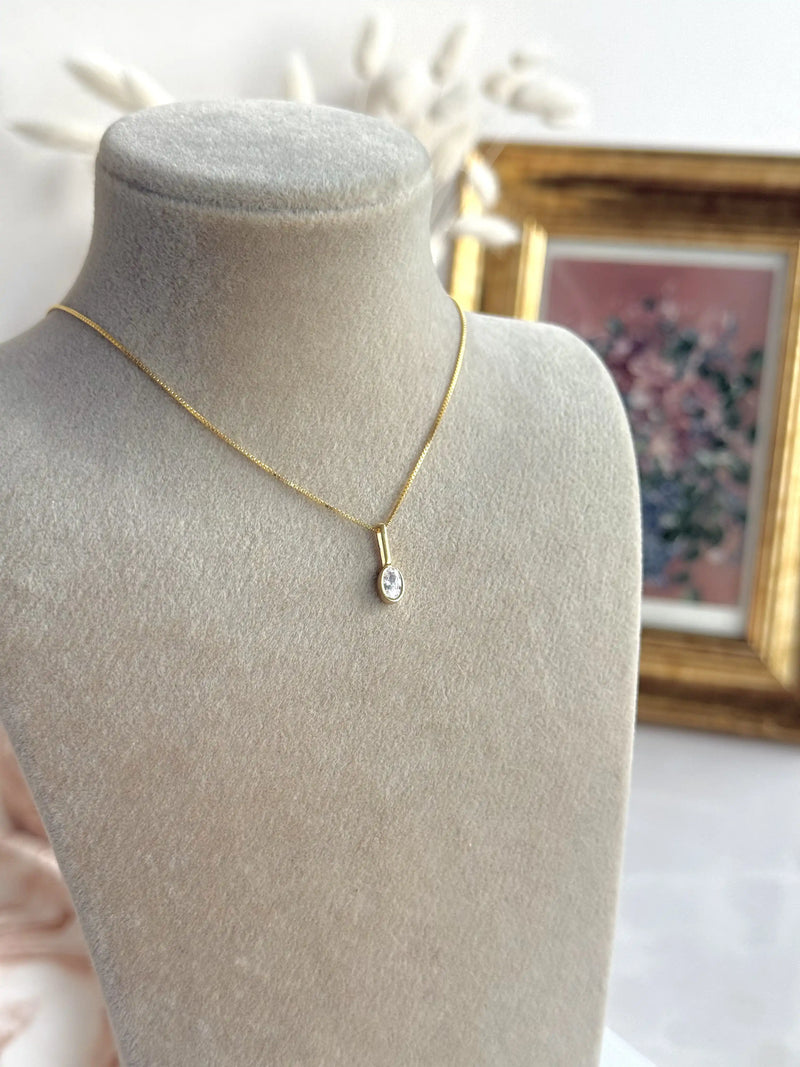 925 Sterling Silver | Minimal Oval Stone Necklace