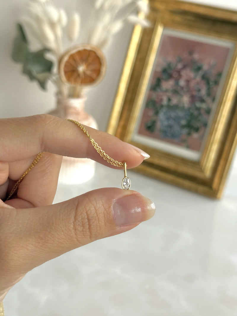 925 Sterling Silver | Minimal Oval Stone Necklace