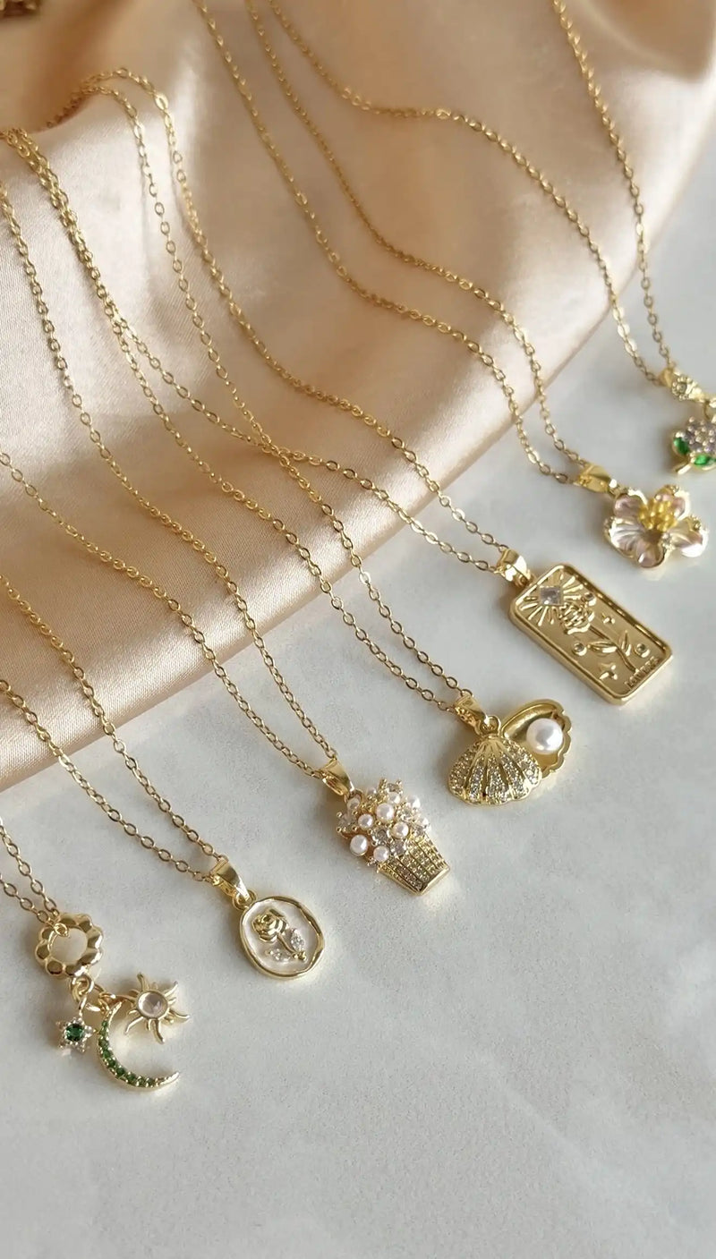 Crescent Star Ring Charm Necklace