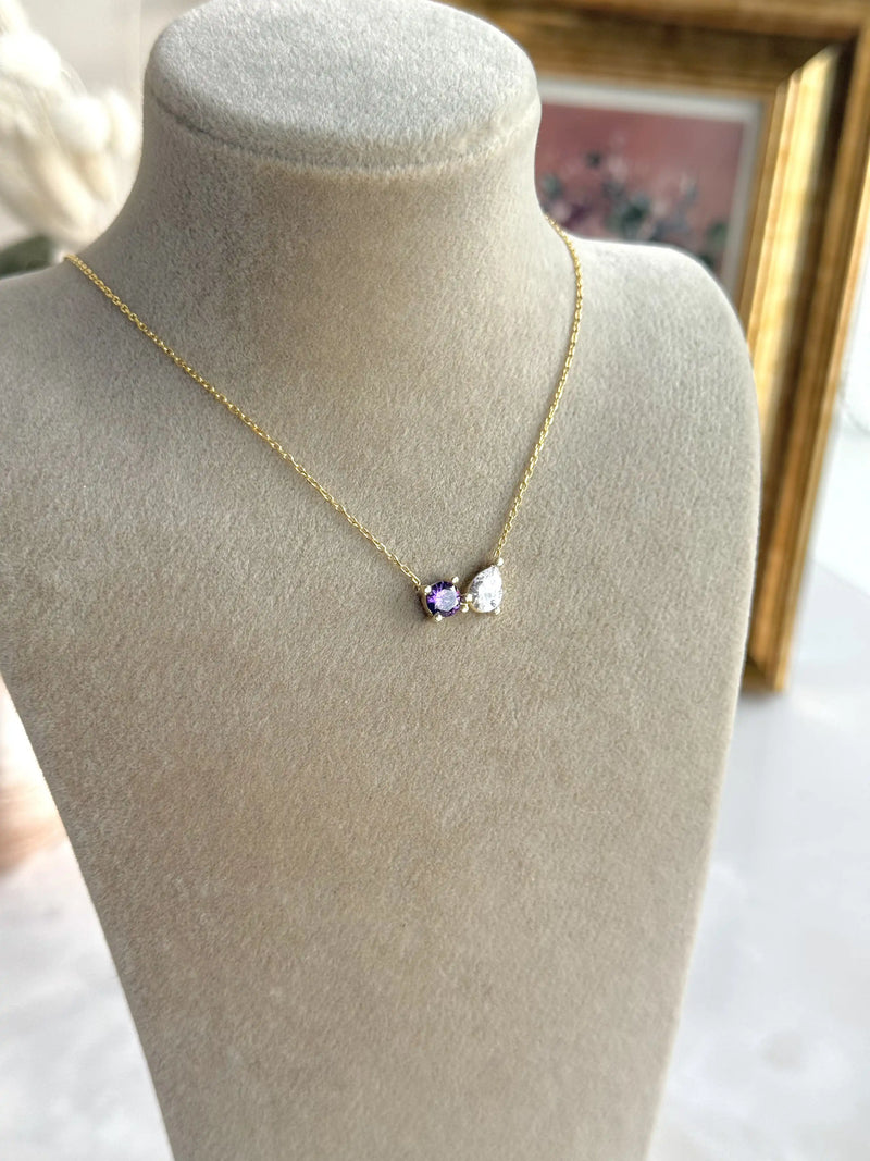 925 Sterling Silver | Double Teardrop Birthstone Necklace