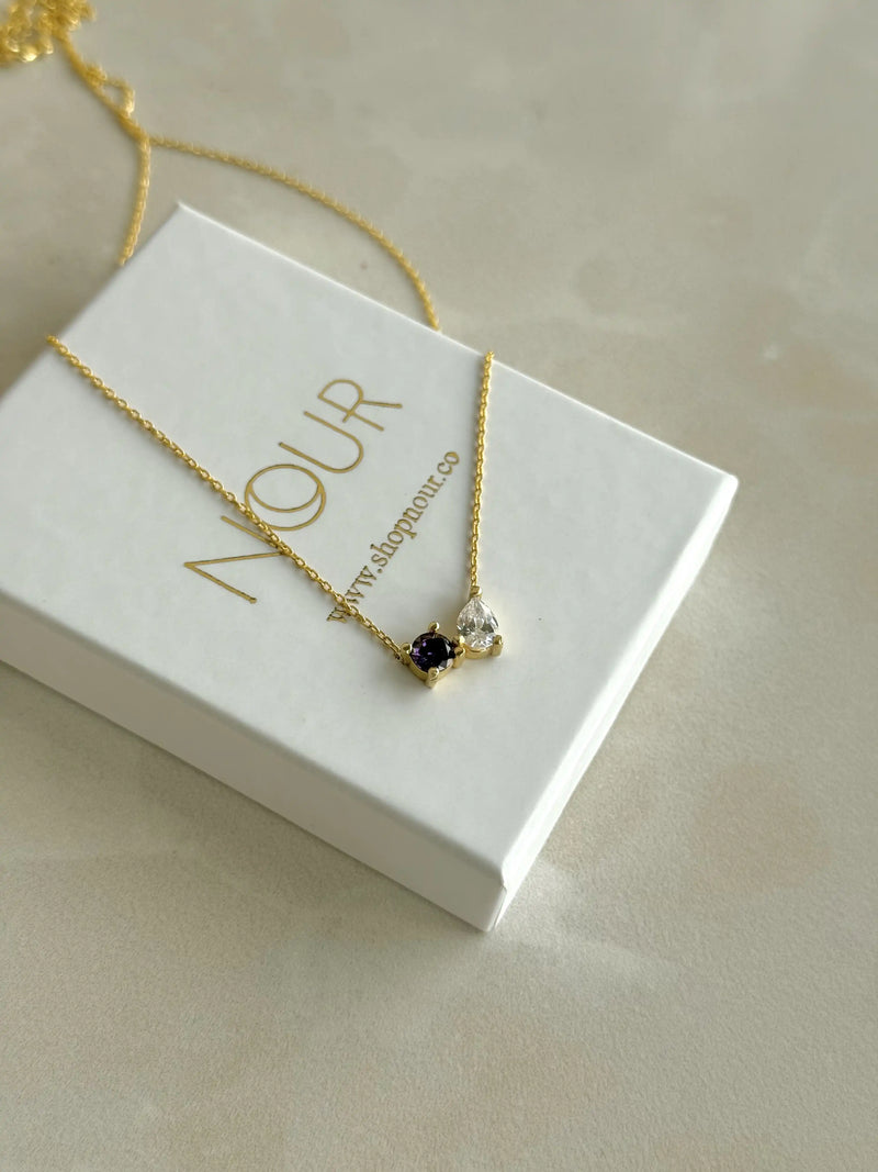 925 Sterling Silver | Double Teardrop Birthstone Necklace