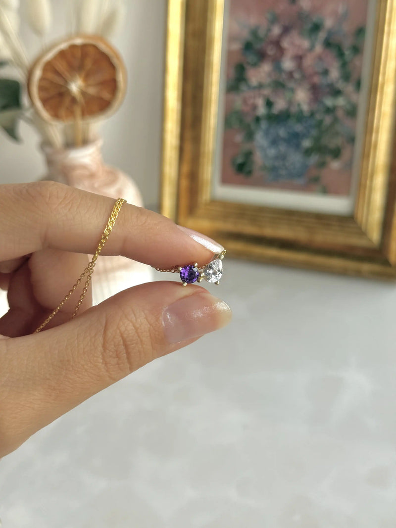 925 Sterling Silver | Double Teardrop Birthstone Necklace