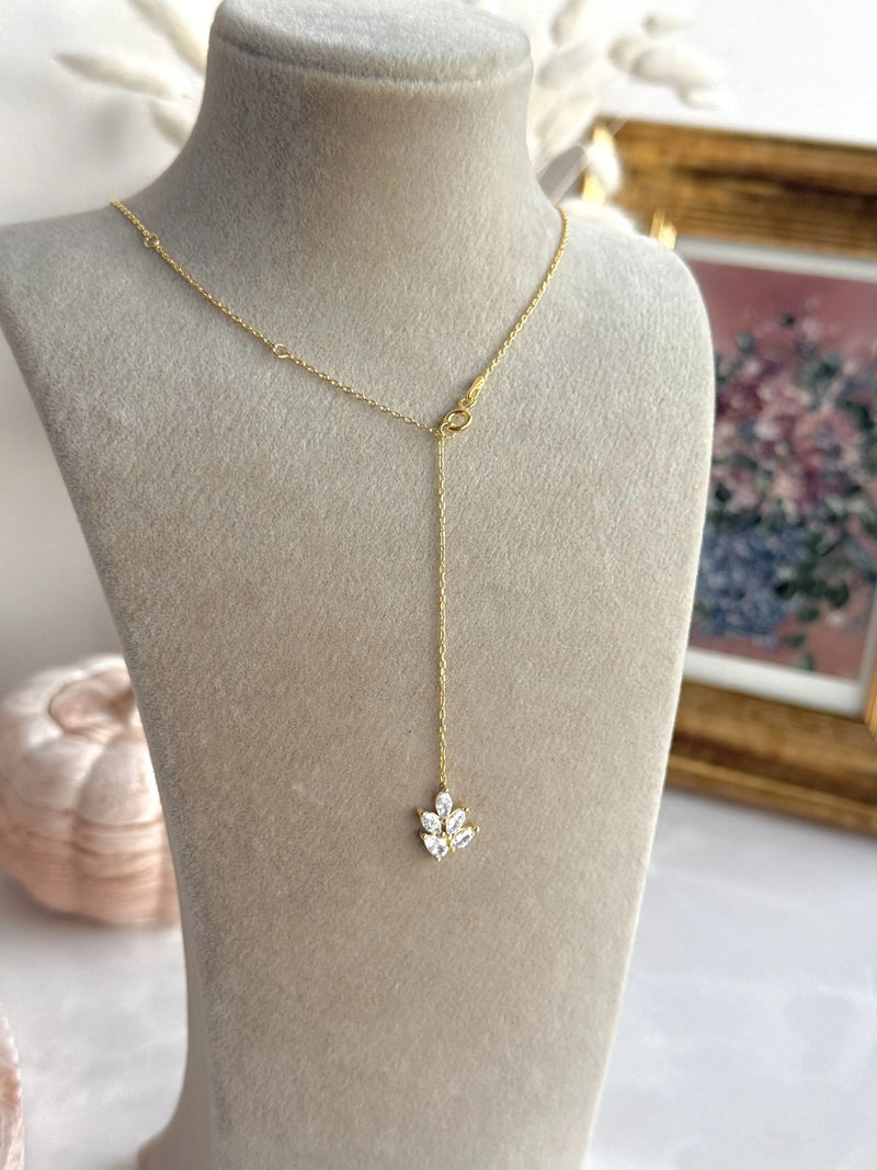 925 Sterling Silver | Adjustable Lotus Y Necklace