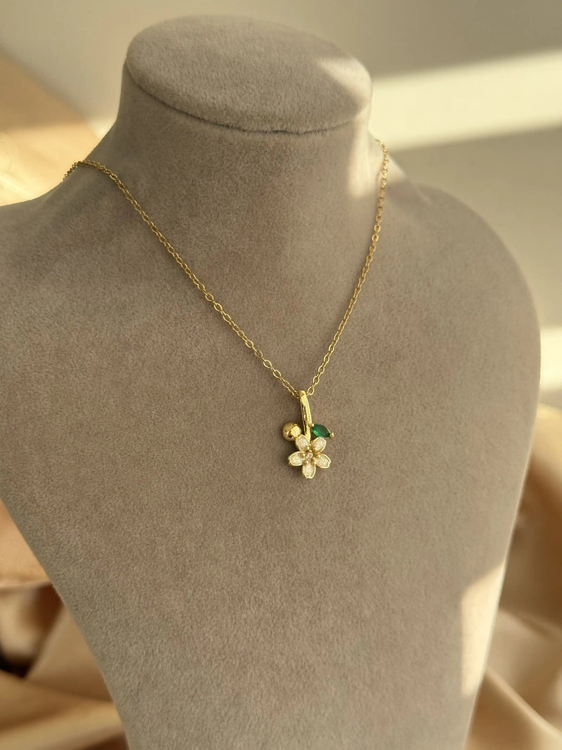 White Flower Branch Necklace