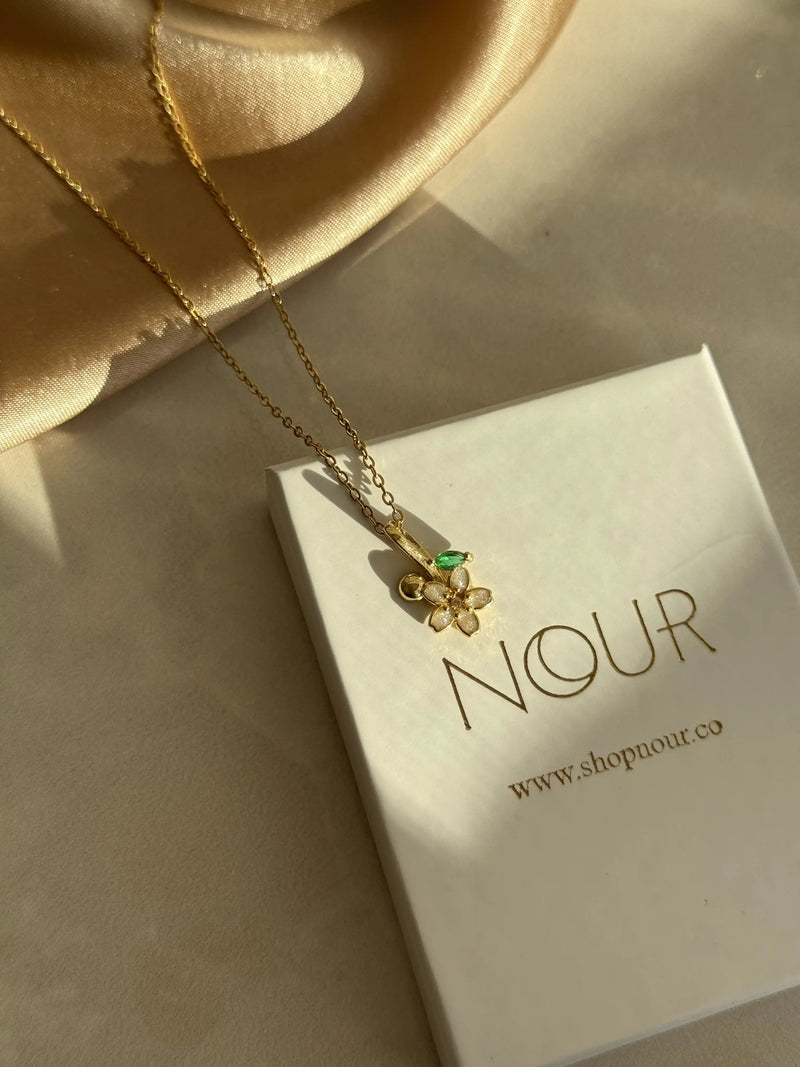 White Flower Branch Necklace