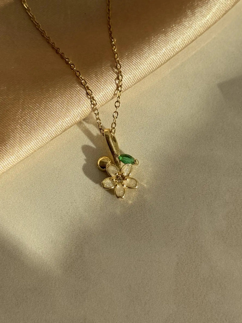 White Flower Branch Necklace