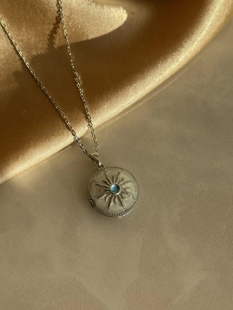 Silver Blue Sun Medallion
